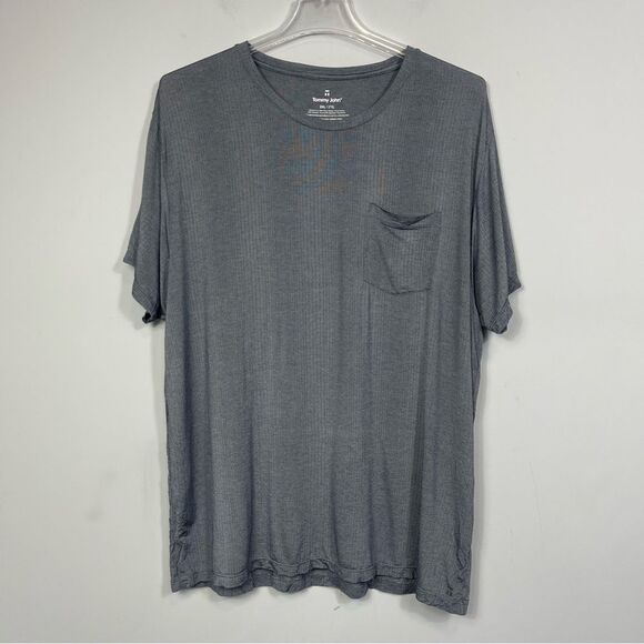 Tommy John Second Skin Luxe Rib Pajama Pocket Tee Gray Pin Striped Men’s 2XL XXL - Picture 3 of 11